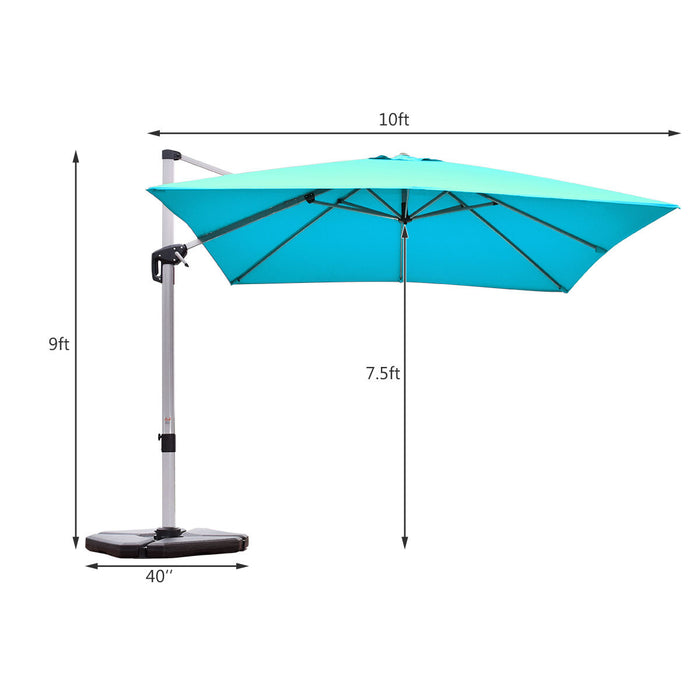 Costway 10Ft Square Patio Offset Cantilever Umbrella 360 Degree Tilt Aluminum Blue