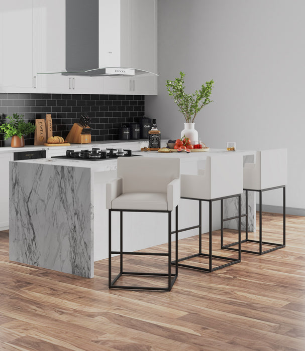 Ambassador Mid-Century Modern Metal Upholstered Counter Stool in Cream - Set of 2 Bar Stool