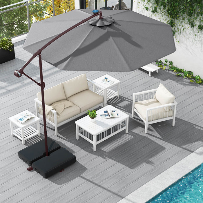 Costway Patio 10FT Hanging Offset Umbrella 32 LED Lights Sand Bag Outdoor Cross Base Dark Gray