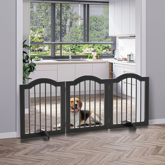 Pawhut Freestanding Pet Gate For Dogs 24\" Tall Foldable Dog Gates Indoor Wooden Barrier 3 Panels With 2 Support Feet, For Doorway Stairs, Black