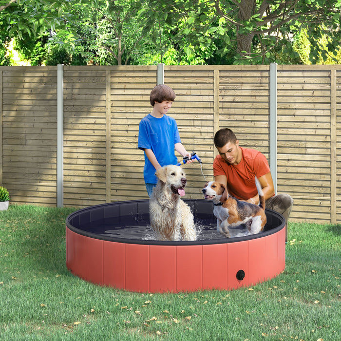 Pawhut Folding Dog Pool Portable Pet Kiddie Swimming Pool, Outdoor/indoor Puppy Bath Tub With Nonslip Bottom For Dogs & Cats, (Φ55\", Red)