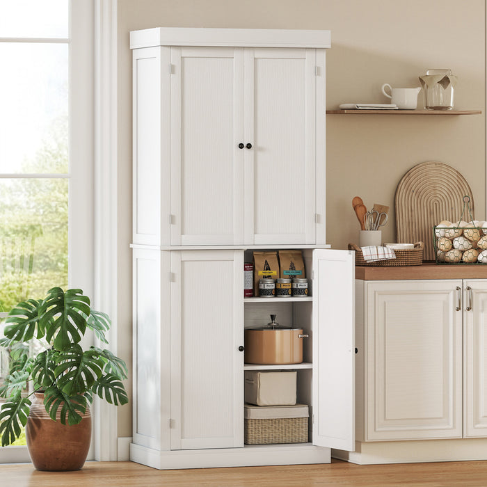 HOMCOM Freestanding 4 Door Kitchen Pantry Cabinet with Shelves White