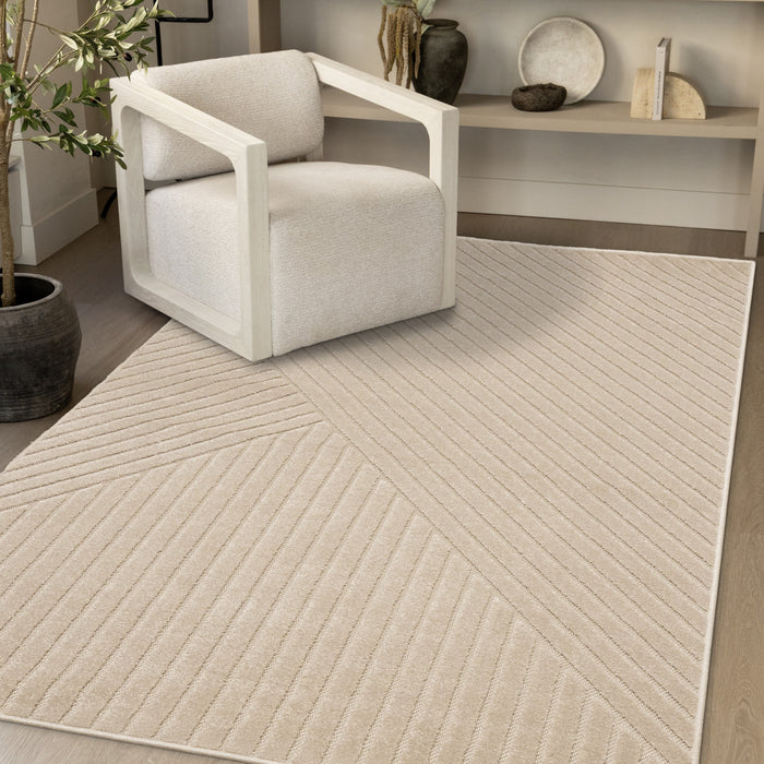 Oslo Beige Angled Striped Design Rug, 5'3\" x 7'7\" Indoor Area Rug