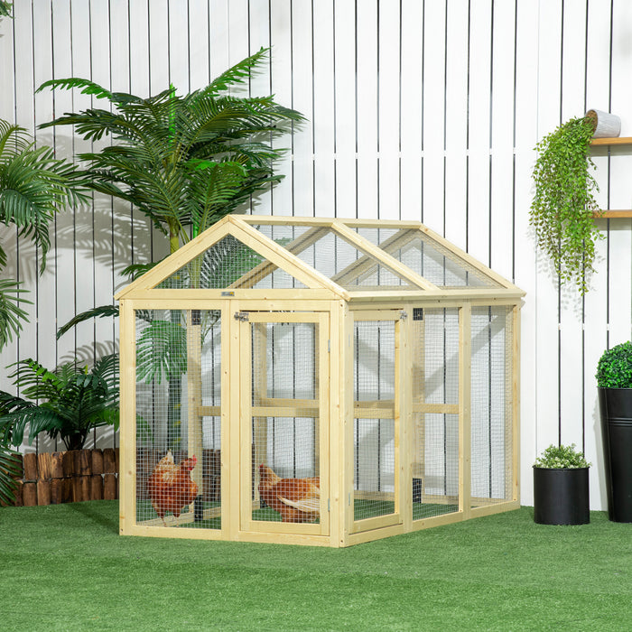 Pawhut Chicken Run, Wooden Large Chicken Coop with 3 Perches and 2 Doors, Outdoor Poultry Cage for Backyard, Farm, for 1-3 Poultry, Rabbits, Ducks, 55\" x 35\" x 42\"
