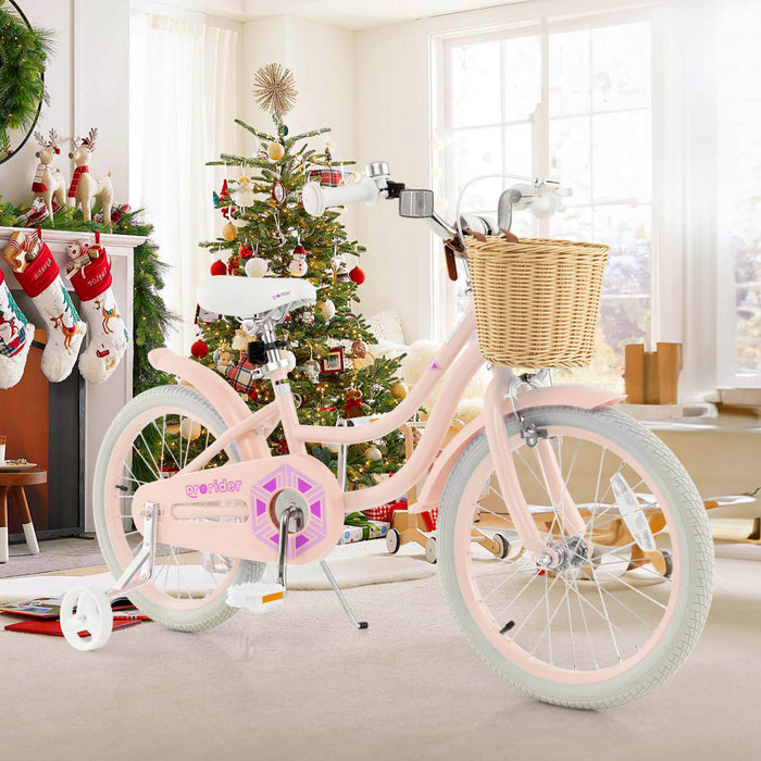 Costway 18\" Kid's Bike With Training Wheels Adjustable Handlebar Seat Handbrake Pink