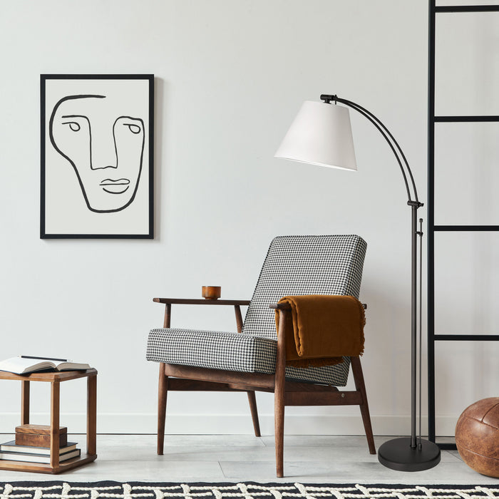 Dainolite Felix 1 Light Adjustable Floor Lamp Matte Black White Shade