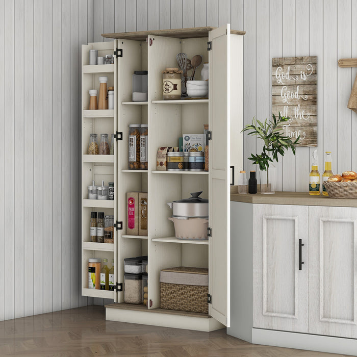 HOMCOM 70\" Tall Kitchen Pantry Storage Cabinet with Door Shelves, Cream