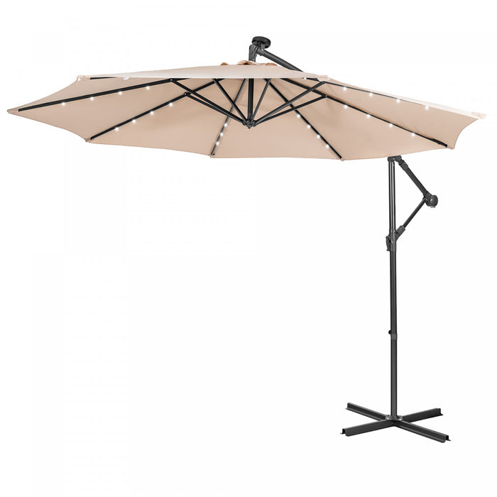 Costway 10FT Cantilever Solar Powered 32LED Lighted Patio Offset Umbrella Outdoor Beige