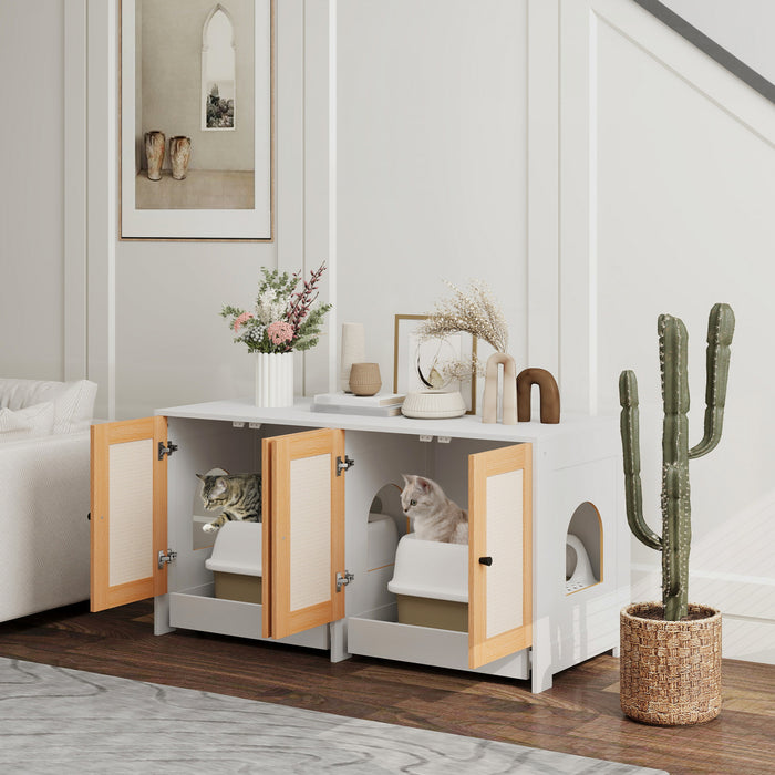 Pawhut Cat Litter Box Enclosure, Hidden Litter Box Furniture With Pull-out Tray, Indoor Cat Washroom With 2 Storage Cabinet, Scratching Mat, Oak