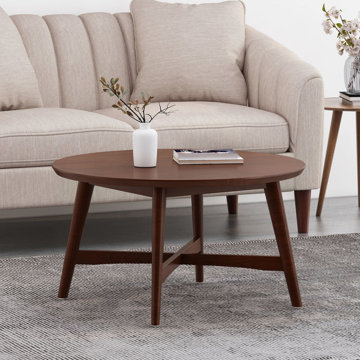 Darren Round Coffee Table With X-cross Base - Walnut