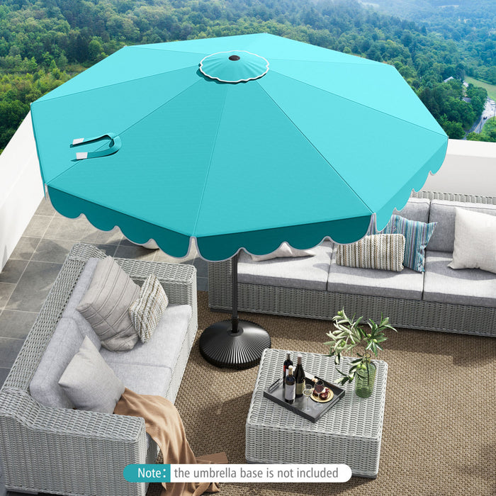 Costway 10 FT Patio Umbrella with Crank Tilt Adjustment Ruffles Vented Top 8 Ribs Blue