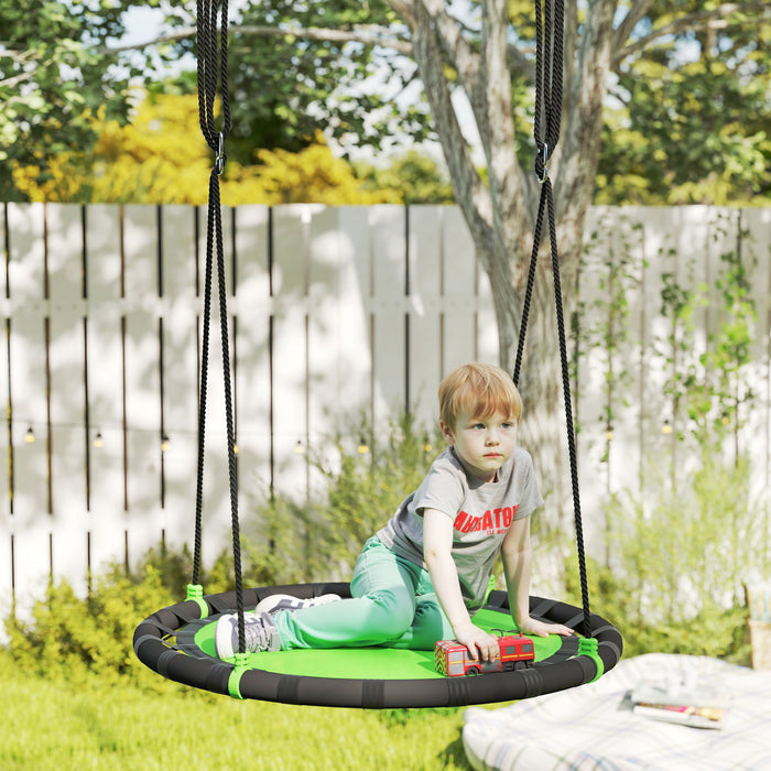 Qaba Saucer Tree Swing Set for Kids, 39 inch Round Flying Swing Seat with Adjustable Hanging Ropes, 331 lbs Weight Capacity Children Net Swing for Outdoor, Backyard, Green