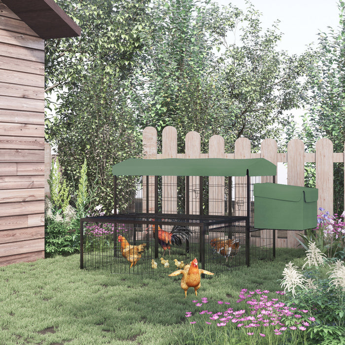 Pawhut Metal Chicken Coop, Outdoor Hen House Poultry Duck Goose Cage With Water-resistant Canopy, Run, Nesting Box, Lockable Doors, Green