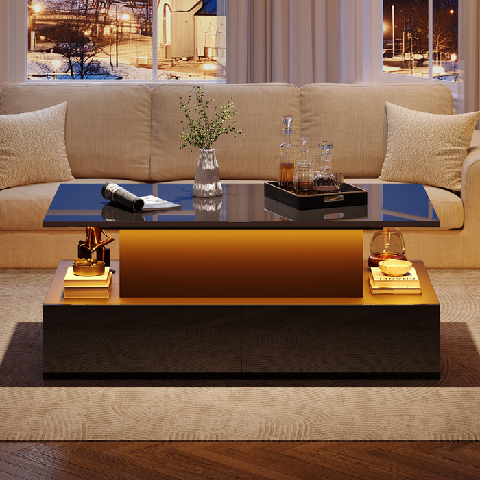 Ethan Lift-Top Coffee Table with LED Lighting and Storage Drawers,Black