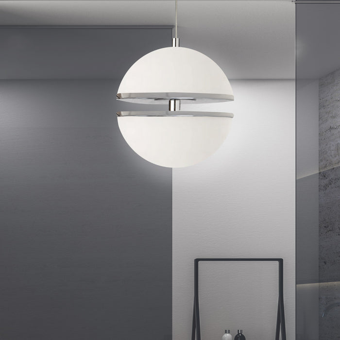 Dainolite Atomic Pendant 30w Polished Chrome White Glass Lamp
