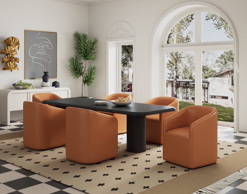 Anna Round Modern Vegan Leather Armchair in Saddle Brown - Set of 2