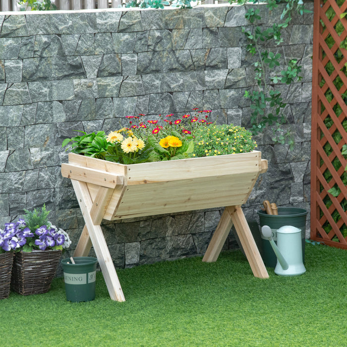 Outsunny Elevated Planter Box With Legs, Wooden Raised Garden Bed With Bed Liner And Drainage Holes, For Backyard, Patio To Grow Vegetables, Herbs, And Flowers