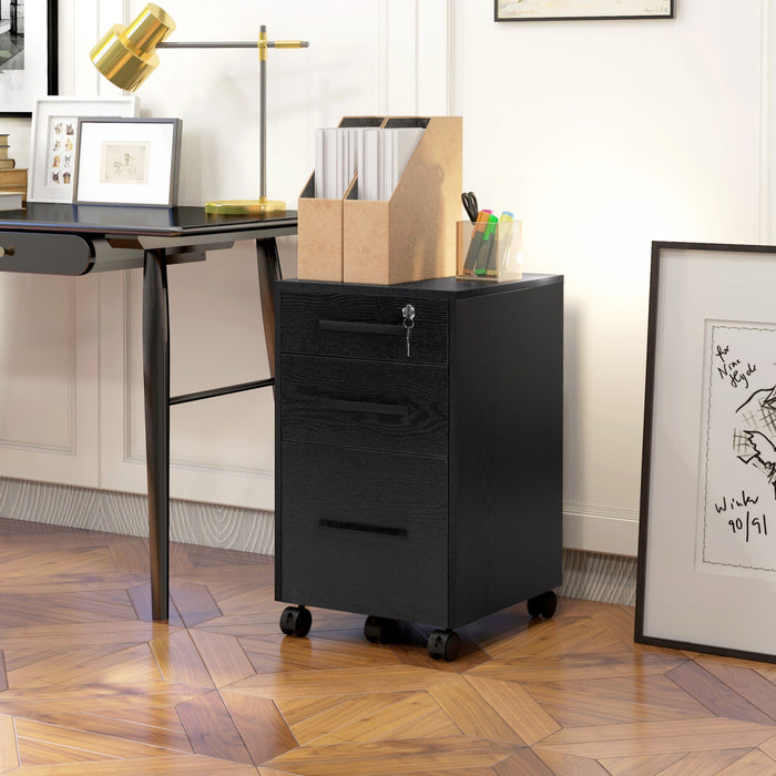 HOMCOM 3 Drawer File Cabinet with Hanging Bars for Letter A4 Size, Black