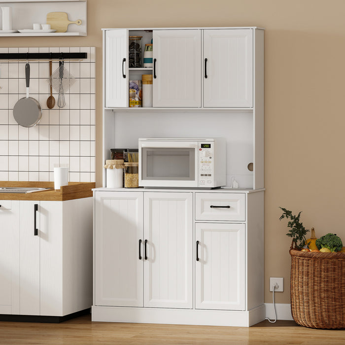 HOMCOM 71\" Pantry Cabinet, Kitchen Cupboard with Charging Station, White
