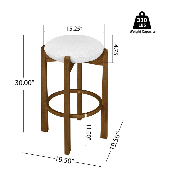 Olivia Rubberwood Indoor Round Seat Bar Stool Set of 4 with Durable Frame and Fabric