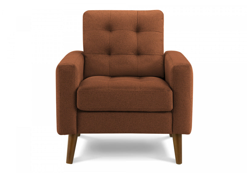 31\" Wide Upholstered Accent Chair, Rust Fabric, Walnut Wood Legs, Mid-Century Modern Accent Chair