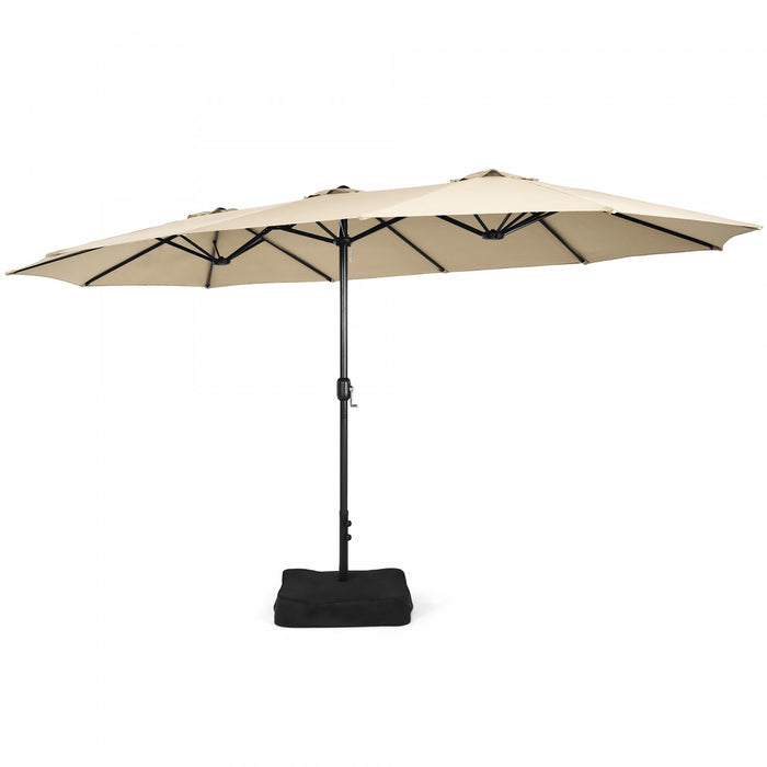 Costway 15 Ft Patio Double Sided Umbrella Outdoor Market Umbrella Beige