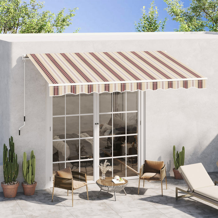 Outsunny 13' X 8' Manual Retractable Patio Awning Sun Shade Outdoor Deck Window Door Canopy Shelter Aluminum Frame Red Stripe