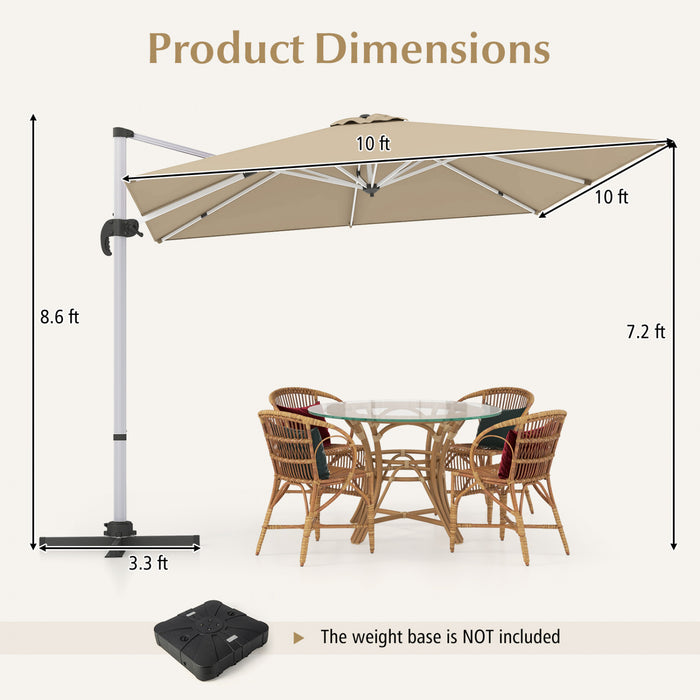 Costway 10 FT Patio Cantilever Umbrella Outdoor Aluminum Hanging Offset Umbrella w/ 360° Rotation Beige