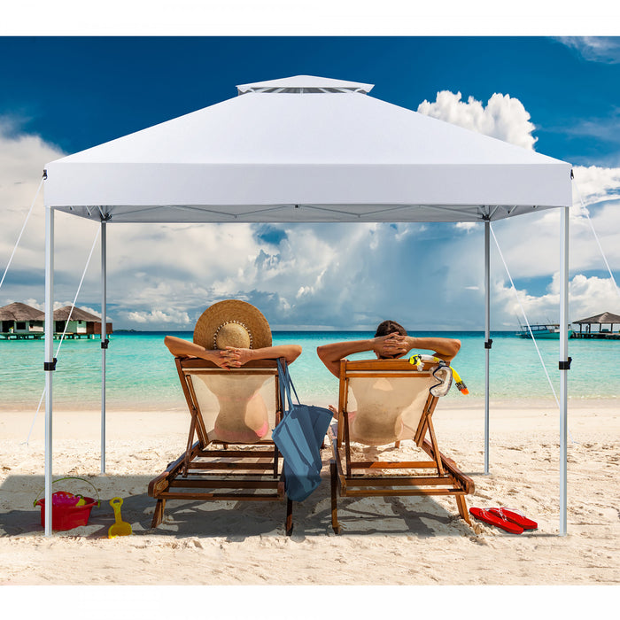 Costway 2-tier 10' X 10' Pop-up Canopy Tent Instant Gazebo Adjustable Carry Bag With Wheel