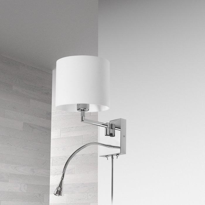 Dainolite LED Reading Light 1 Light LED Wall Sconce Polished Chrome Finish White Shade Lamp