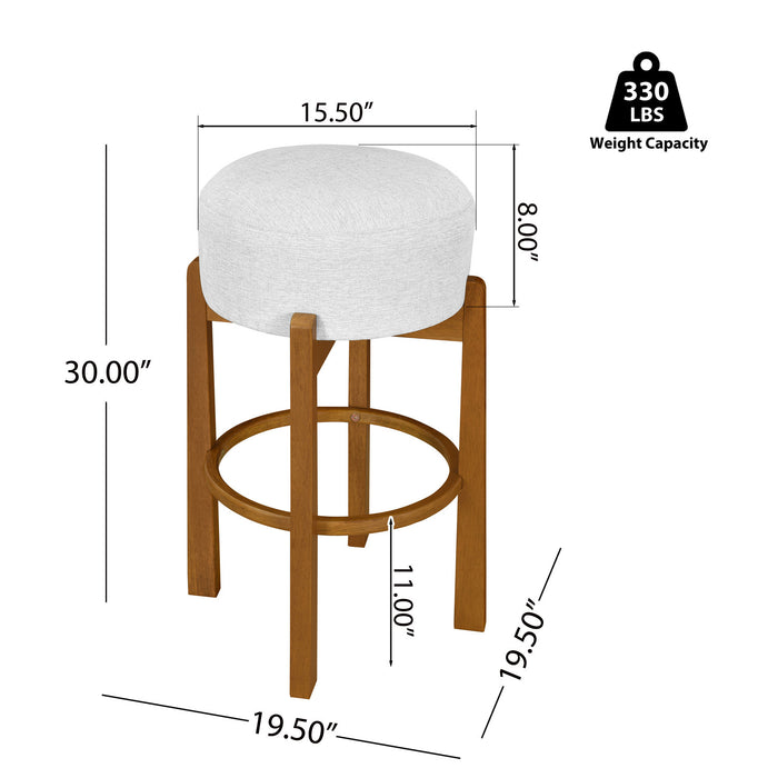 Vera Rubber Wood Bar Stool Set of 4 Indoor Seating with Round Ivory Cushion,Walnut