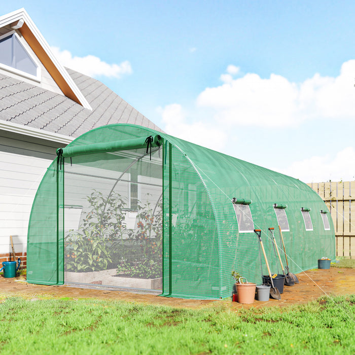 Outsunny Walk-in Tunnel Greenhouse Plant Hot House with Support Rods, Green