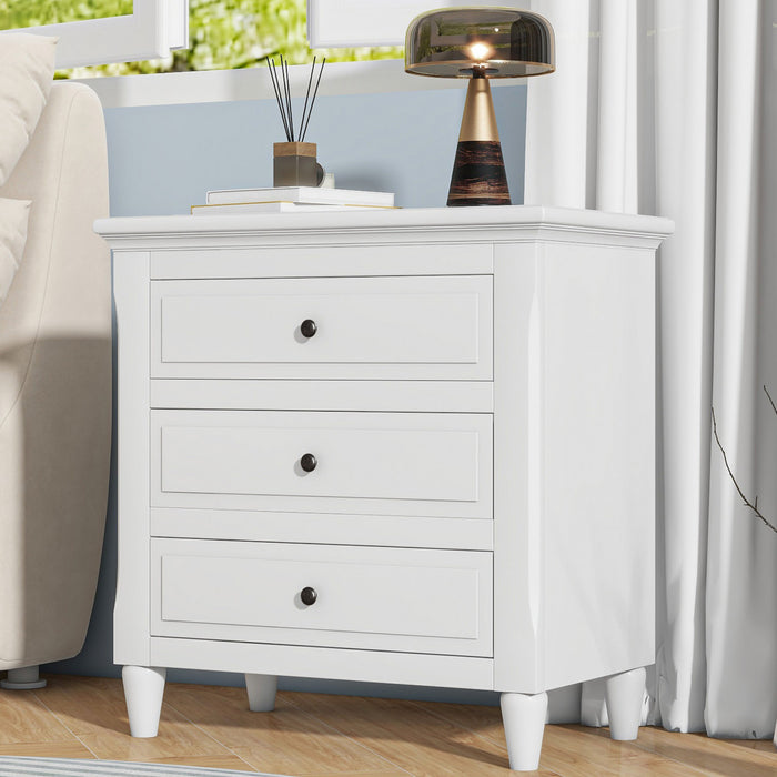 U_Style 28 Inch Painted Nightstand with 3 Smooth-Glide Drawers and Rubberwood Legs, White