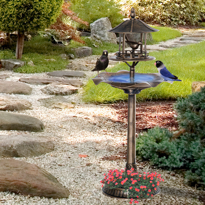 Outsunny 3-in-1 Garden Bird Bath Bowl Pedastal With Bird Feeder, Gold