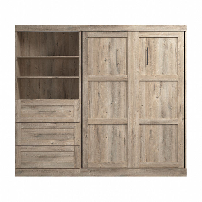 Bestar Pur Full Murphy Unit with Drawers 95-Inch Wall Bed - Rustic Brown