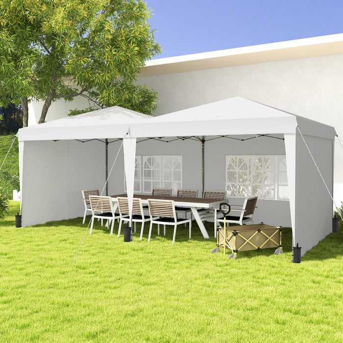 Outsunny 10' X 19' Pop Up Canopy Tent With Sidewalls, Instant Sun Shelter, Tents For Parties, Height Adjustable, With Wheeled Carry Bag And 5 Sand Bags For Outdoor, Garden, Patio