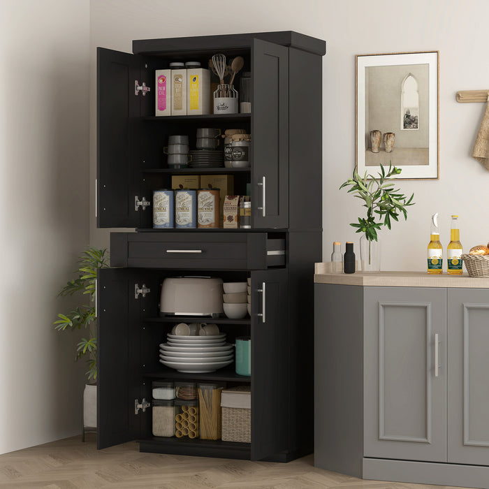 HOMCOM Modern Kitchen Pantry with Shelves, Black