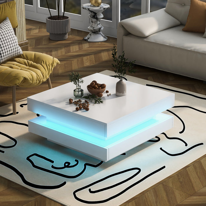 Ryan Rotating Coffee Table with LED Lighting and 360° Swivel Top,White