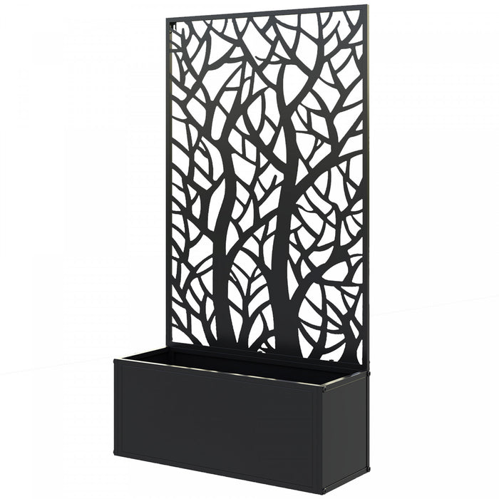 Outsunny Raised Garden Bed with Privacy Panel, Metal Planter Box
