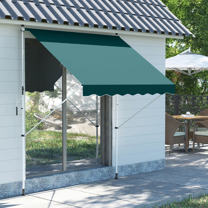 Outsunny 6.6'x5' Manual Retractable Patio Awning Window Door Sun Shade Deck Canopy Shelter Water Resistant Uv Protector Green