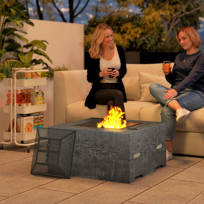Outsunny Square Fire Pit With Fire Poker, Fireplace With Mesh Lid, Grey