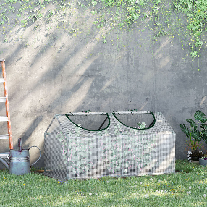 Outsunny 47\" X 24\" X 24\" Portable Mini Tunnel Greenhouse Garden Planting Outdoor Flower Warm House Box With 2 Windows Steel Frame Pe Cover, White