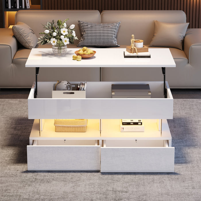 Nathan Lift-Top Coffee Table with LED Lighting,White