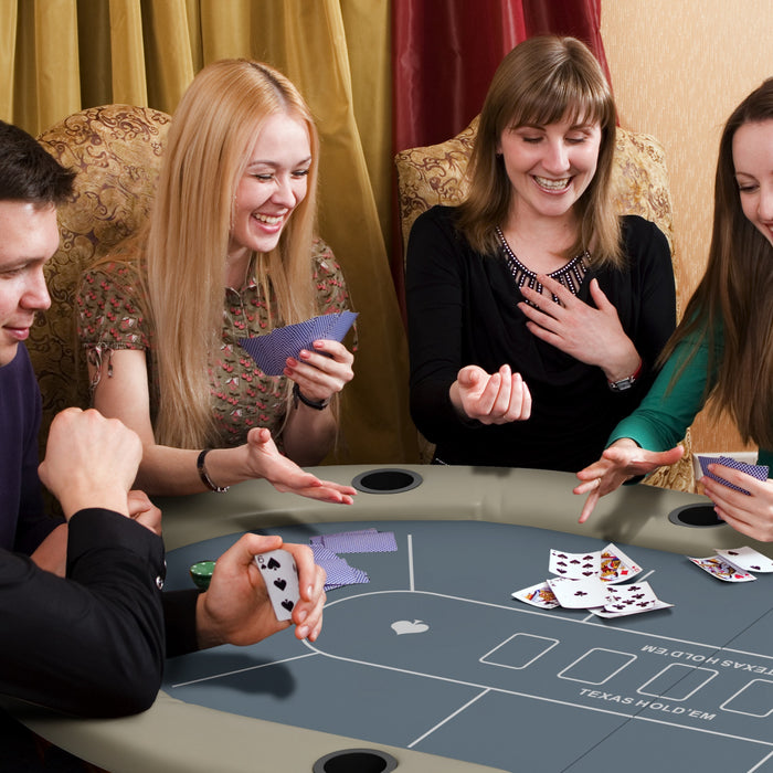 Soozier 70\" Foldable Poker Table, 8 Player Blackjack Game Table, Blue