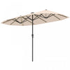 Costway 13 FT Large Patio Umbrella with LED Solar Lights Crank Handle 12 Heavy-Duty Ribs Beige