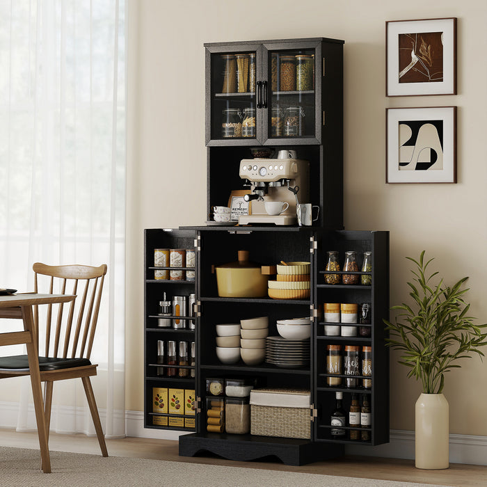 71\" Kitchen Pantry Cabinet, Kitchen Hutch with 8 Door Shelves, Black