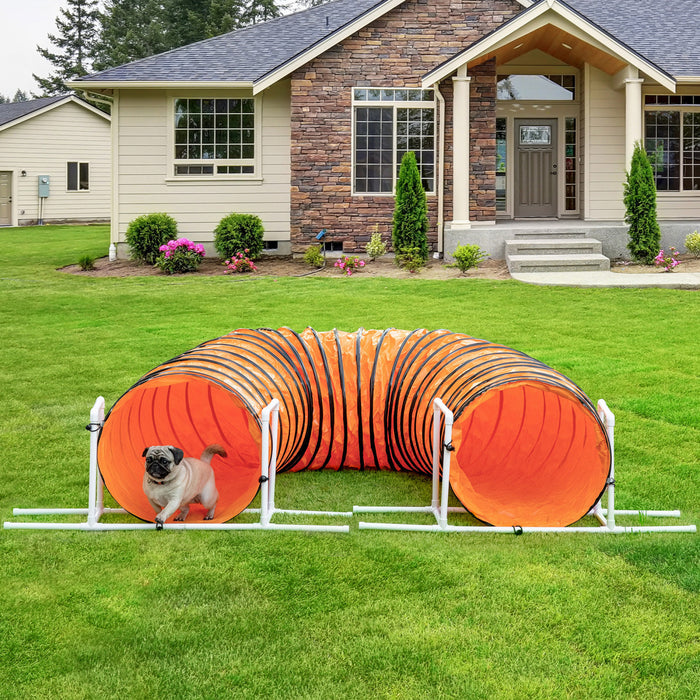 PawHut Dog Tunnel, 13 Foot Long, 24\" Open Pet Agility Equipment with 2 Support Brackets, Carrying Bag, Orange