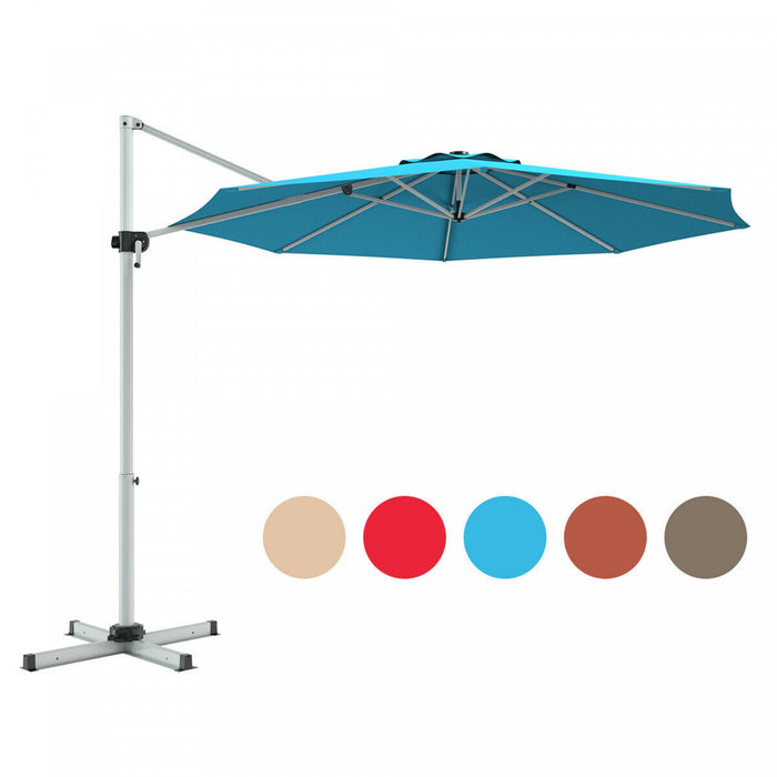 Costway 11' Patio Cantilever Offset Umbrella 360 degrees Rotation Aluminum Tilt Turquoise