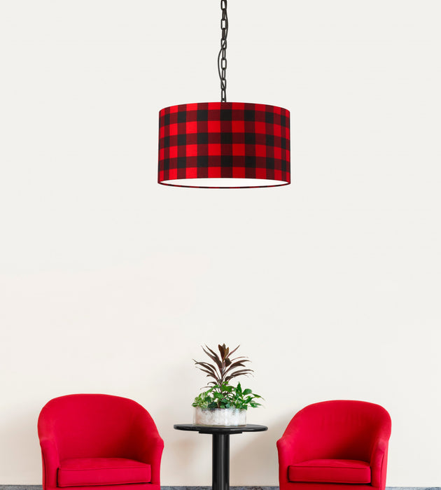 Dainolite Braxton 1 Light Pendant Medium Black Finish Buffalo Check Shade Lamp