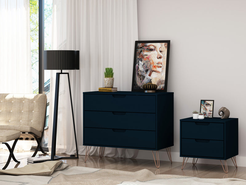 Rockefeller Mid-Century Modern 2-Piece Dresser Set in Midnight Blue
